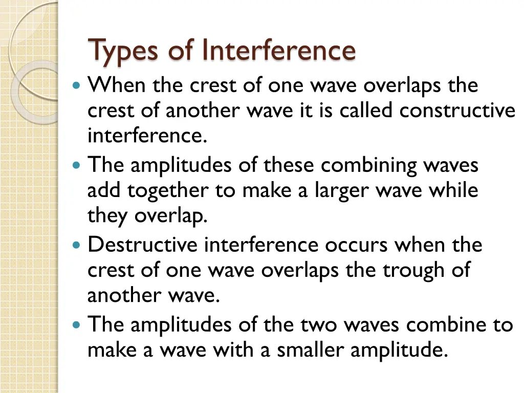 types of interference when the crest of one wave