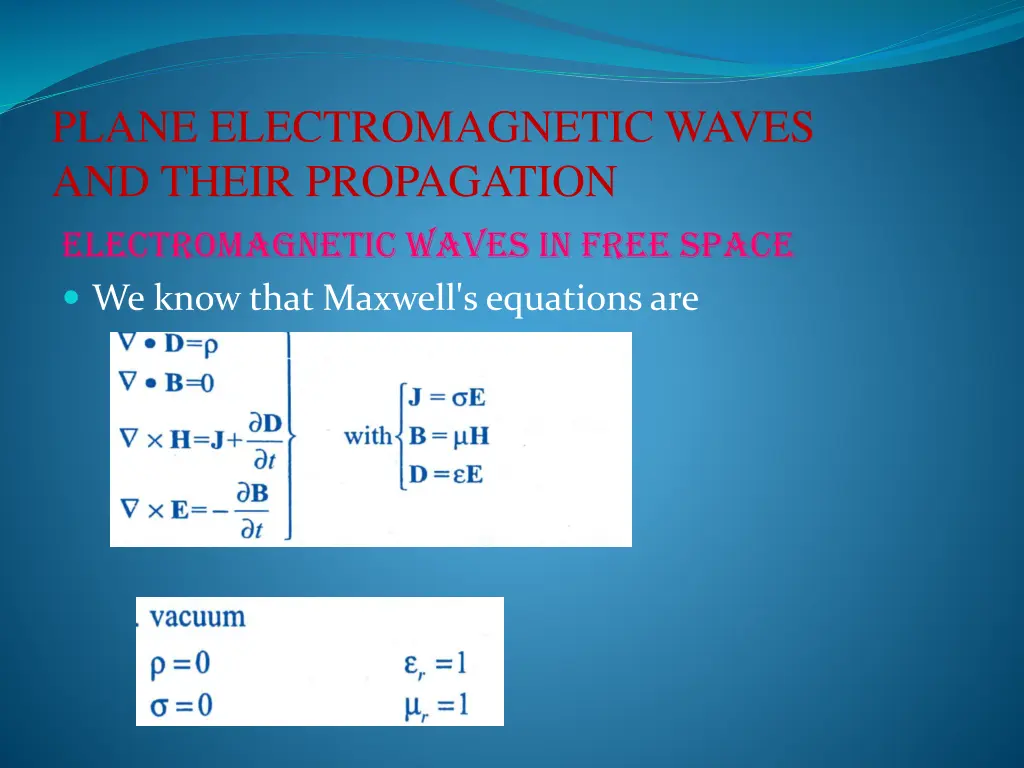 plane electromagnetic waves and their propagation