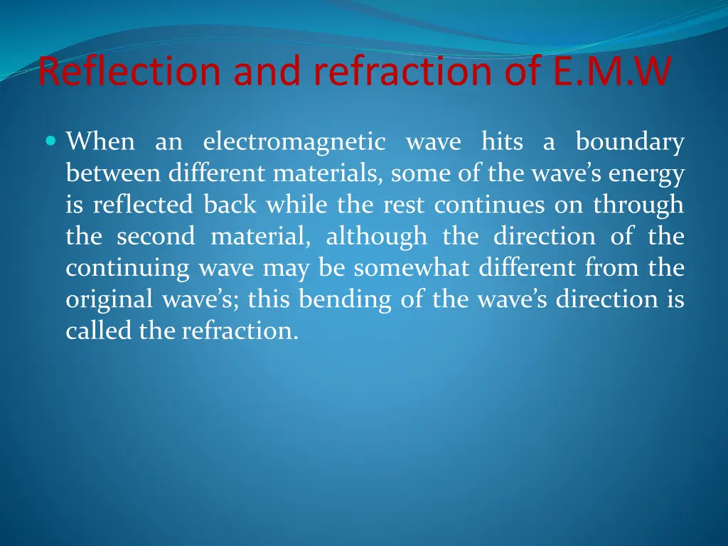 reflection and refraction of e m w