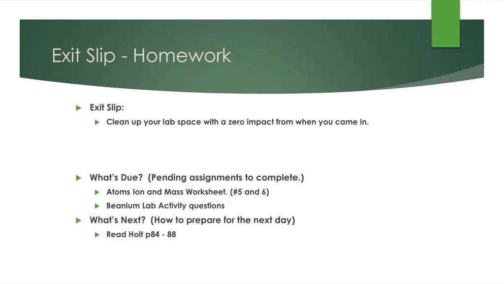 exit slip homework