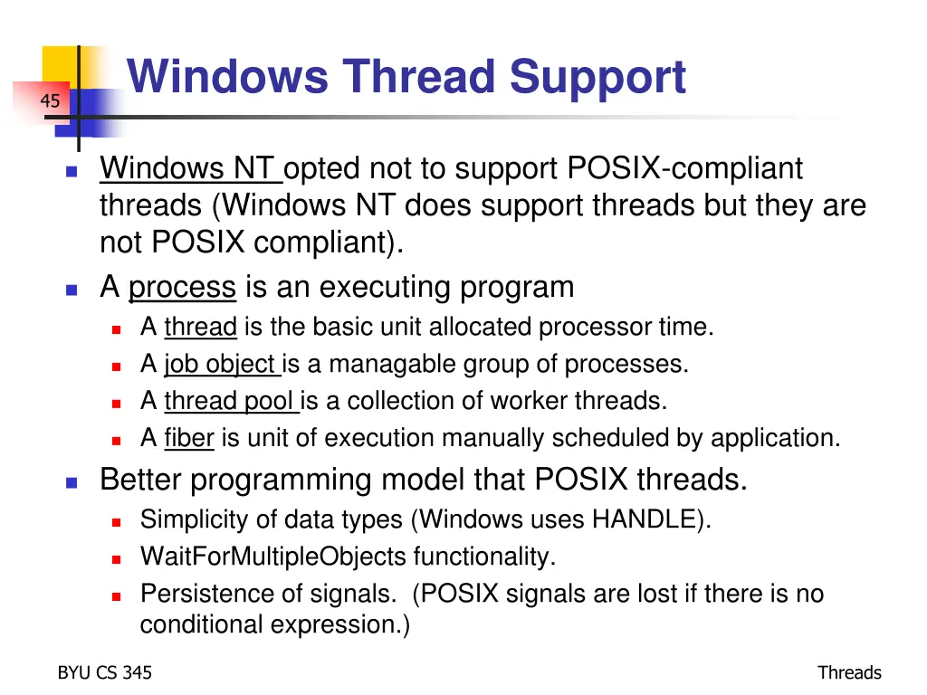 windows thread support