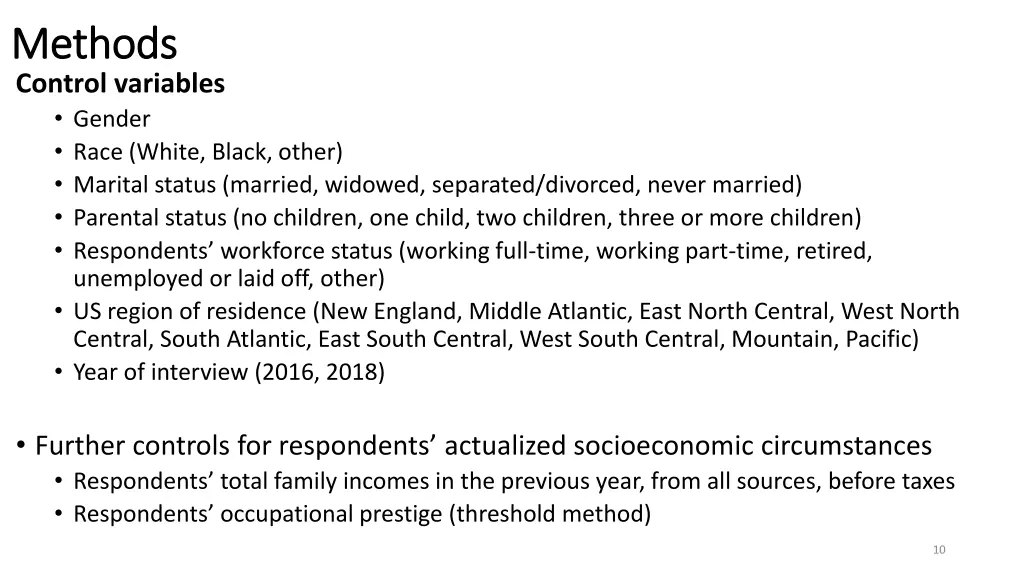 methods methods control variables gender race