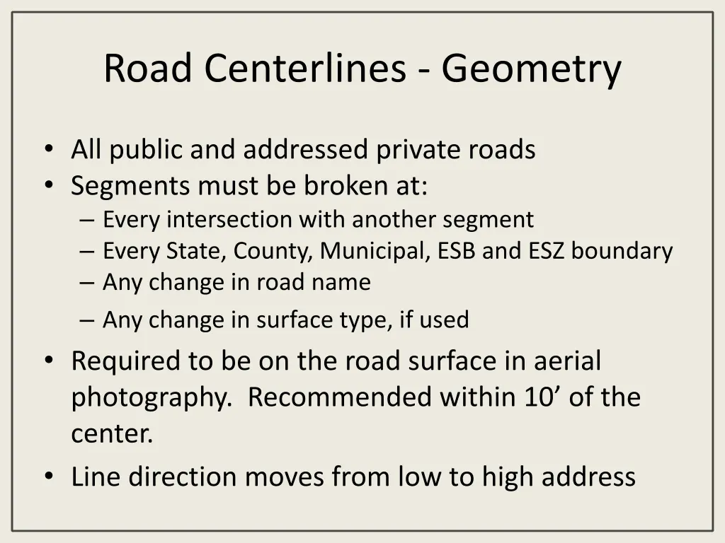 road centerlines geometry