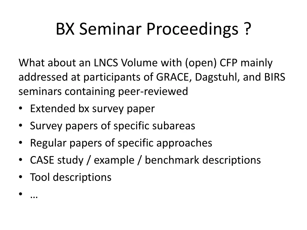 bx seminar proceedings