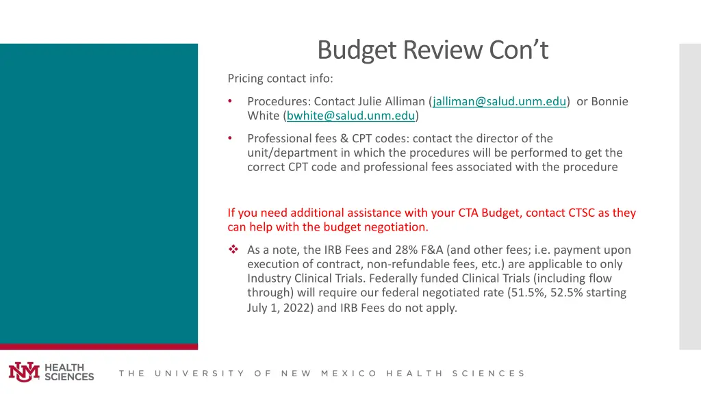 budget review con t pricing contact info