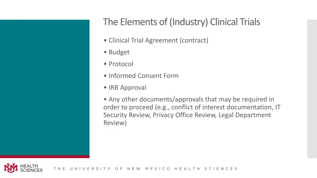 the elements of industry clinical trials