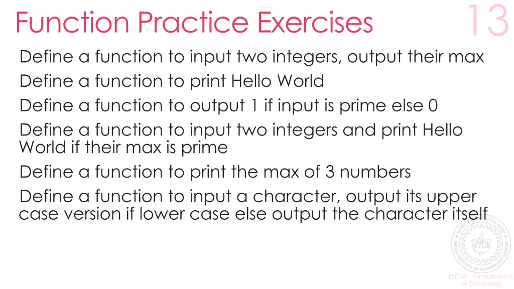 function practice exercises define a function