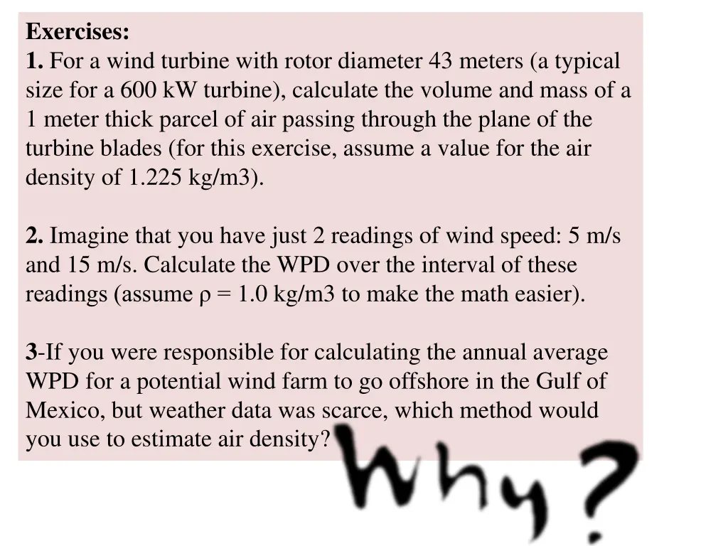 exercises 1 for a wind turbine with rotor