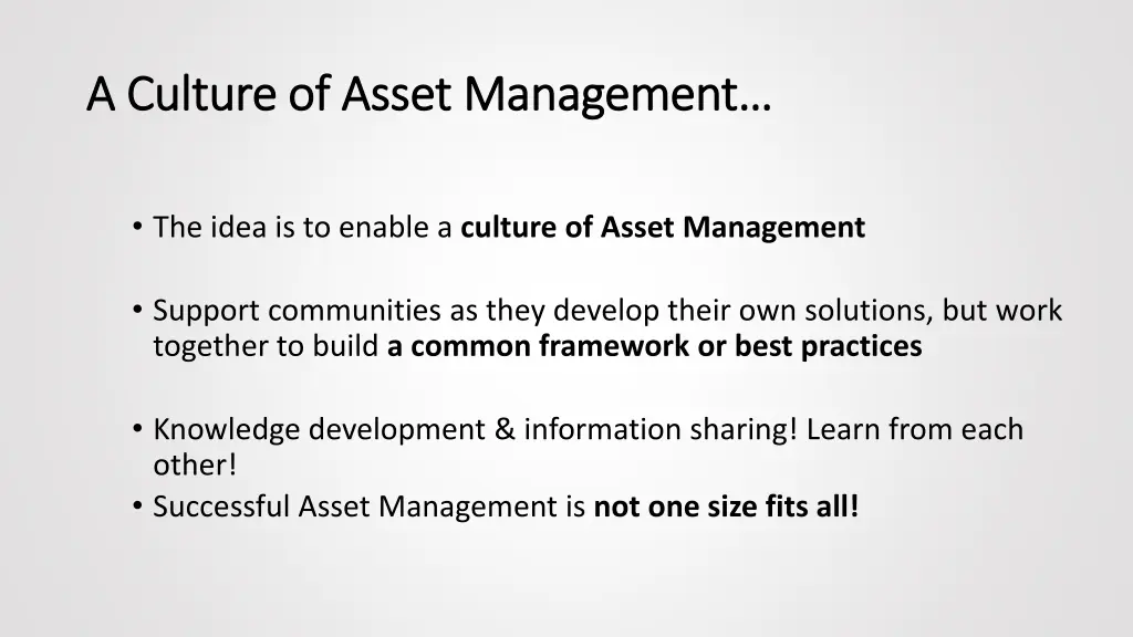 a culture of asset management a culture of asset