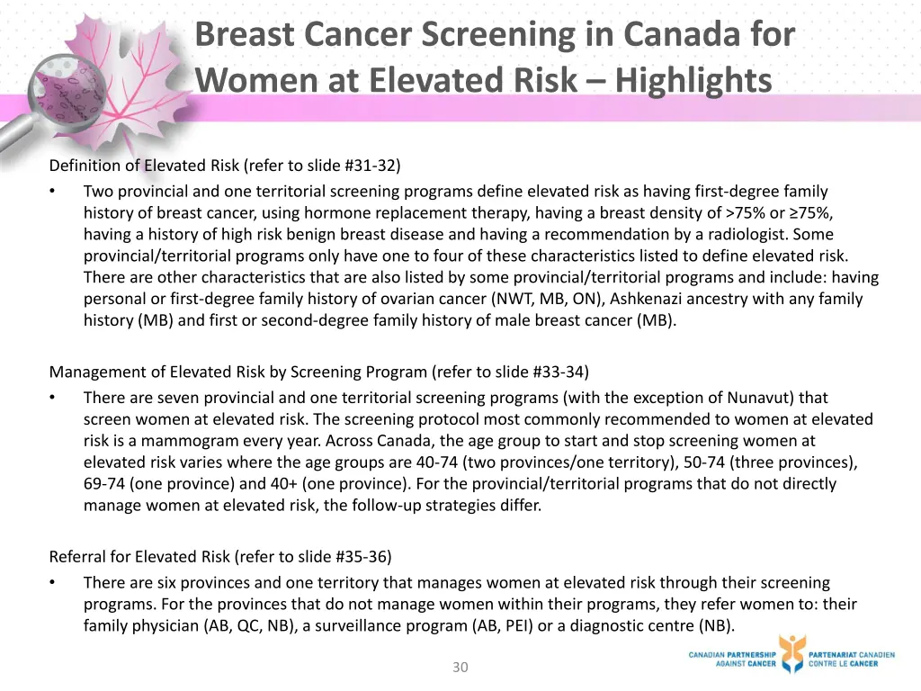 breast cancer screening in canada for women 1