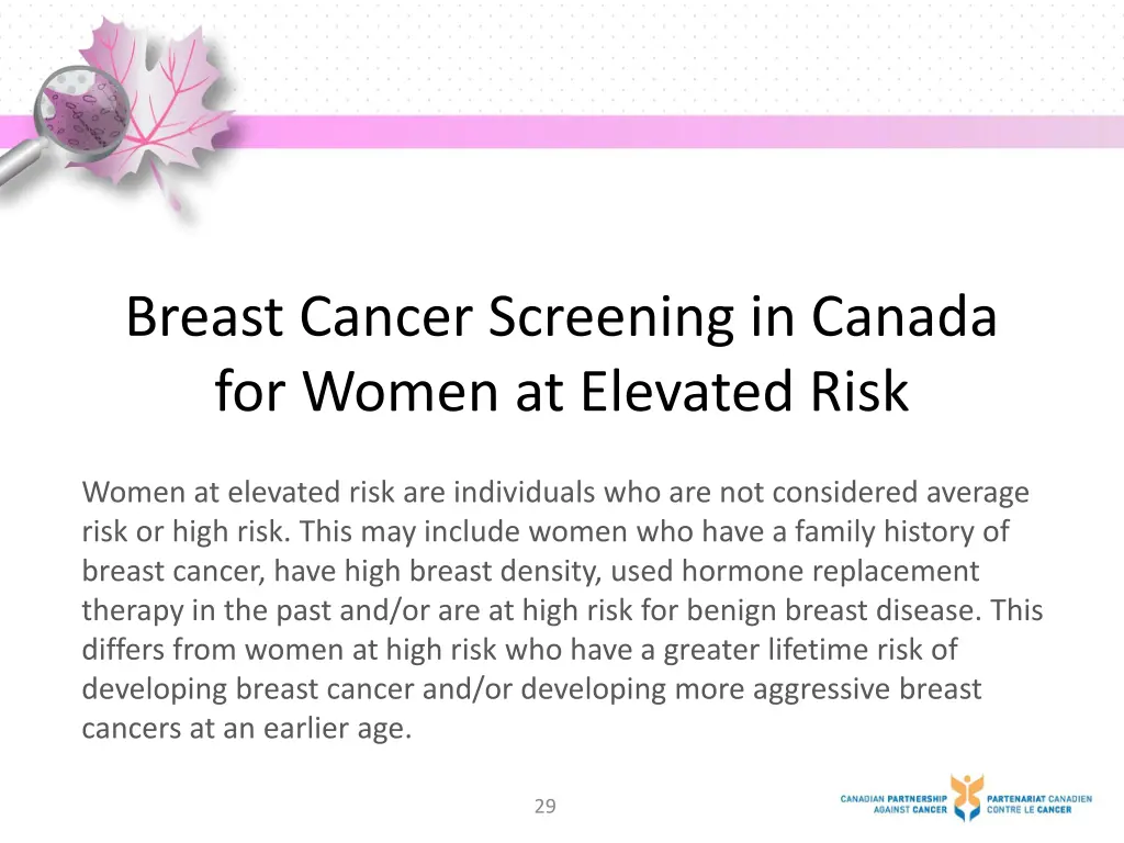 breast cancer screening in canada for women