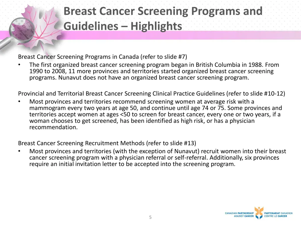 breast cancer screening programs and guidelines 1