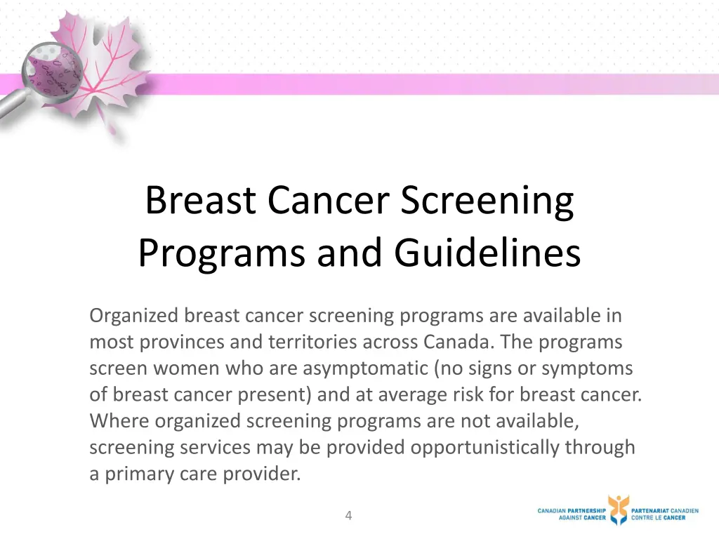 breast cancer screening programs and guidelines