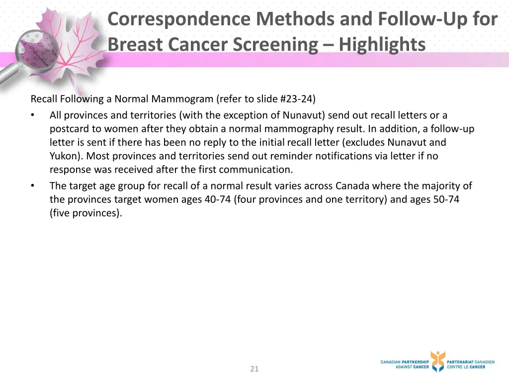 correspondence methods and follow up for breast 1