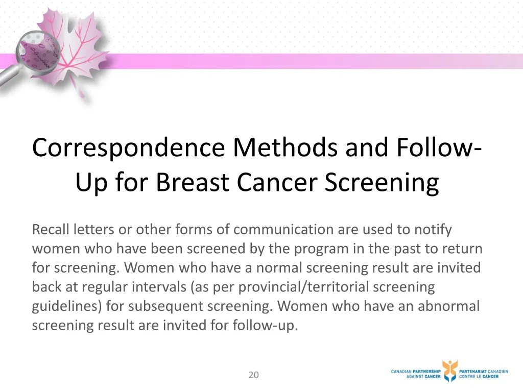 correspondence methods and follow up for breast