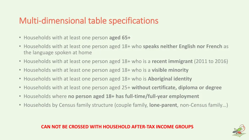 multi multi dimensional table specifications