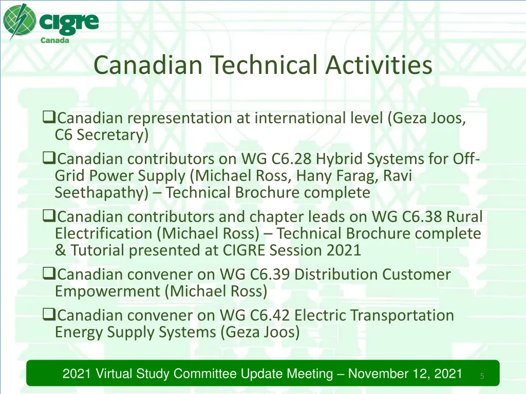 canadian technical activities