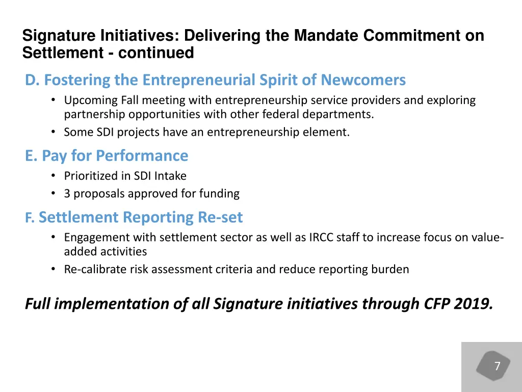 signature initiatives delivering the mandate 1