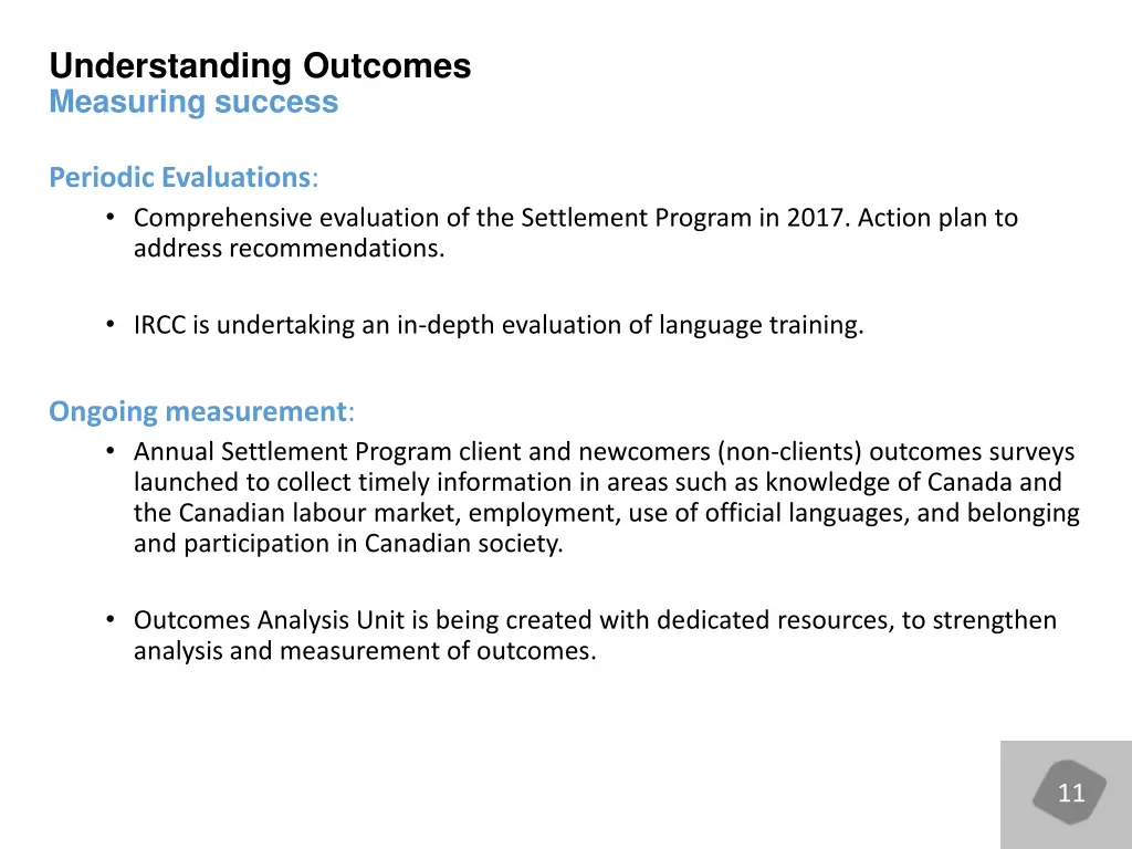 understanding outcomes measuring success