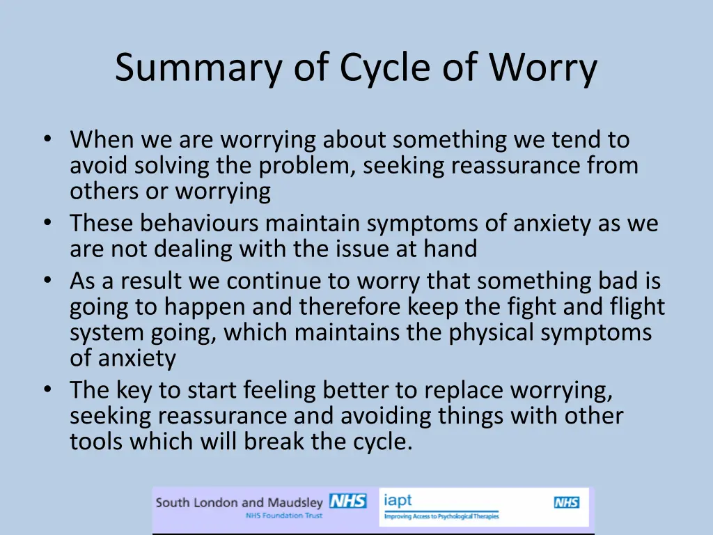 summary of cycle of worry