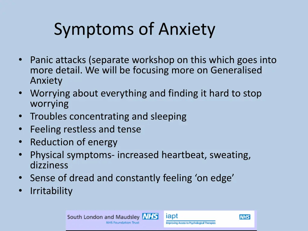 symptoms of anxiety