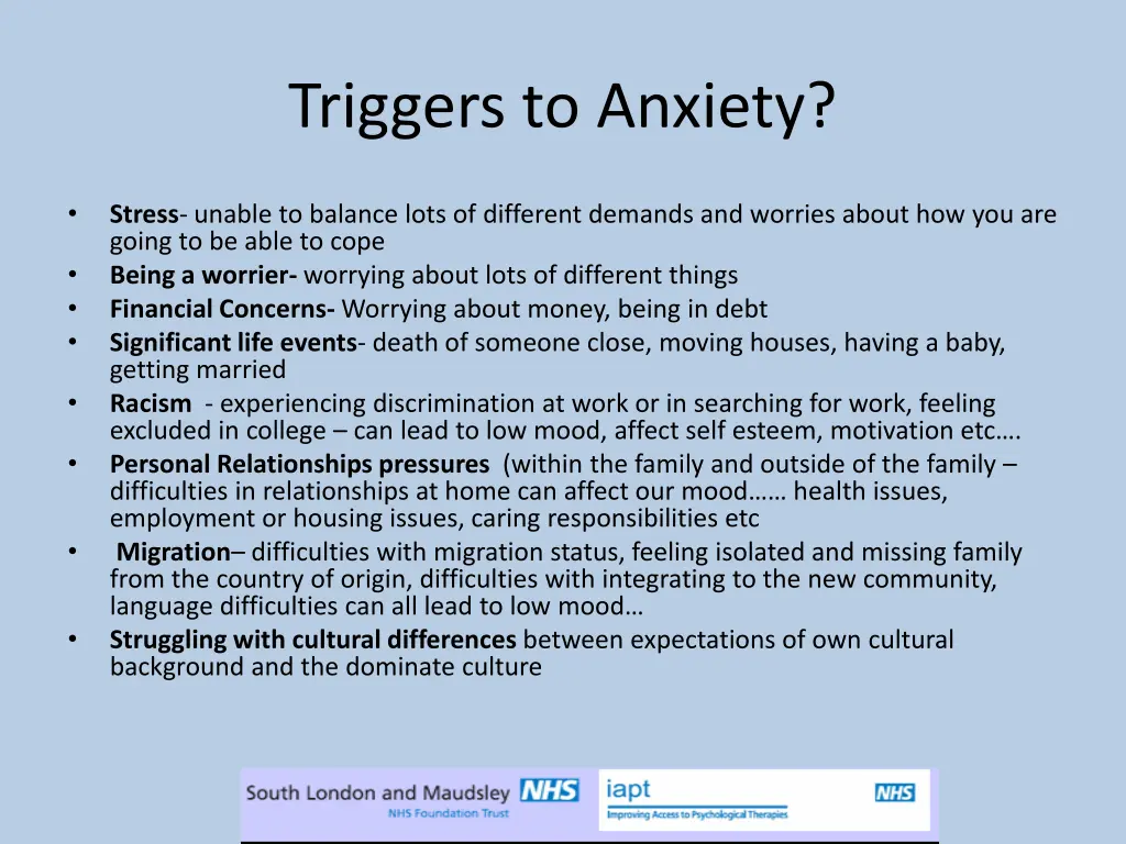 triggers to anxiety 1