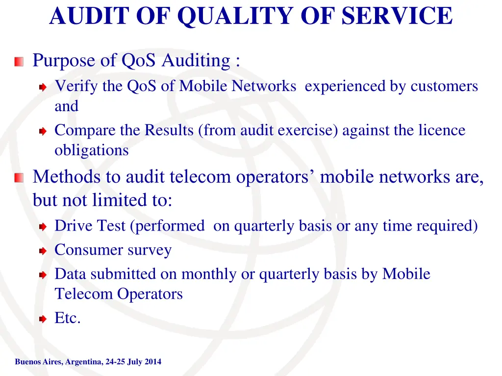 audit of quality of service