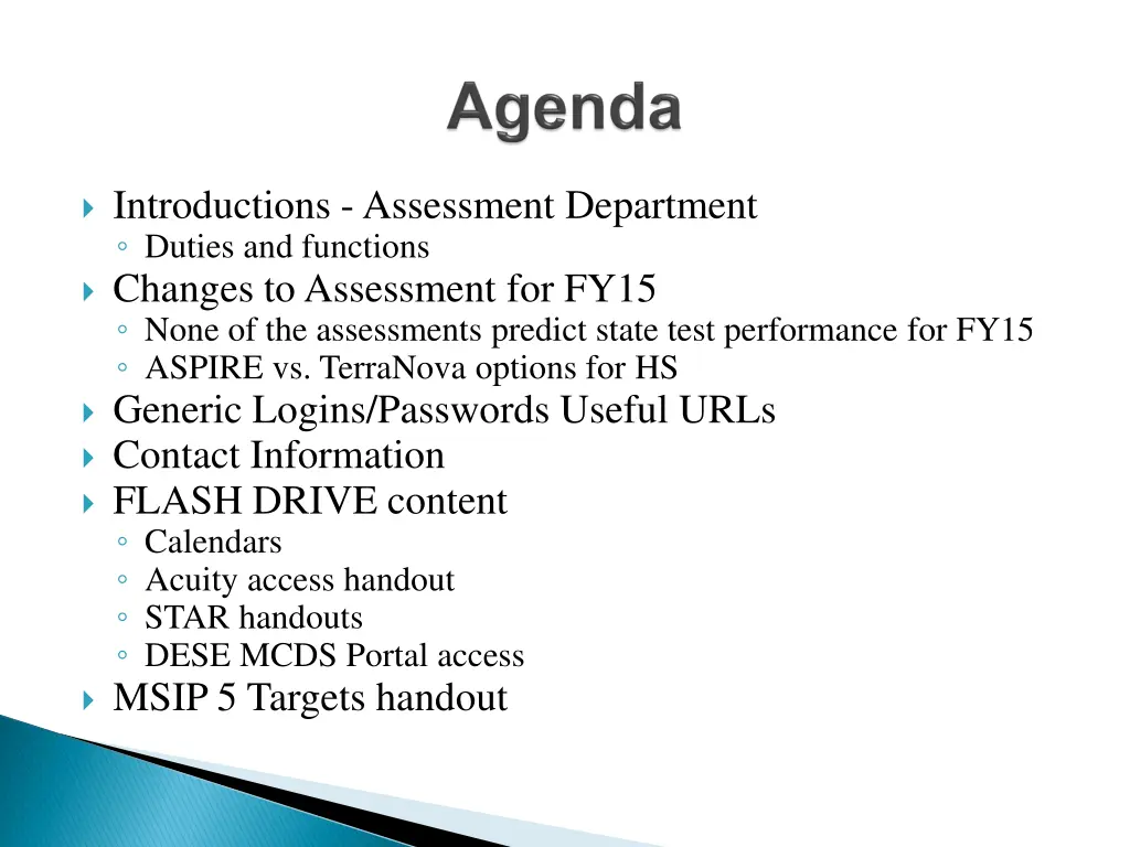 introductions assessment department duties