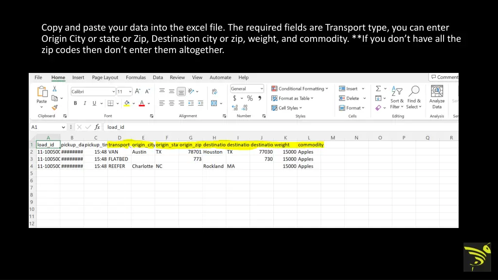 copy and paste your data into the excel file