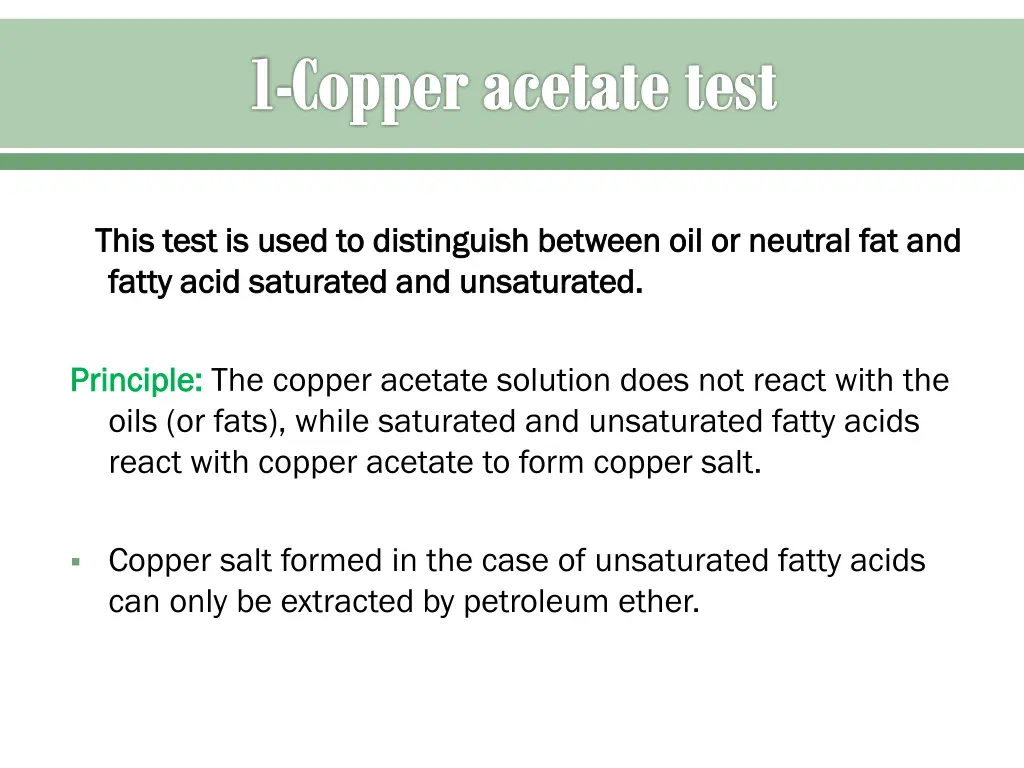 1 copper acetate test