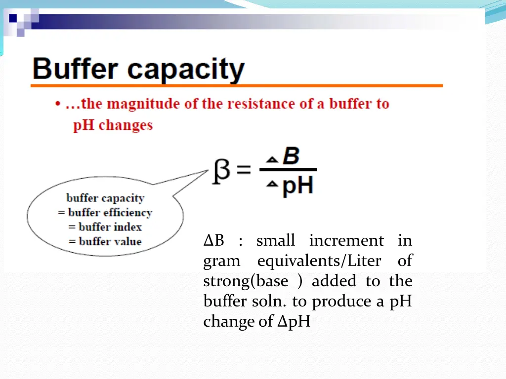 b small increment in gram equivalents liter