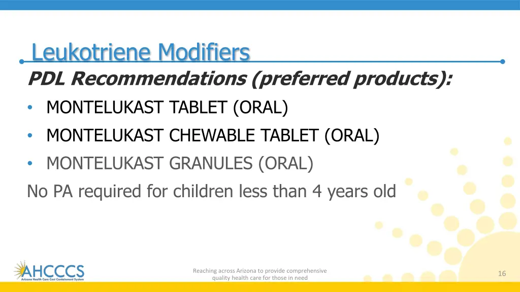 leukotriene modifiers pdl recommendations