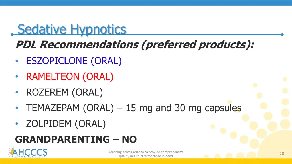 sedative hypnotics pdl recommendations preferred