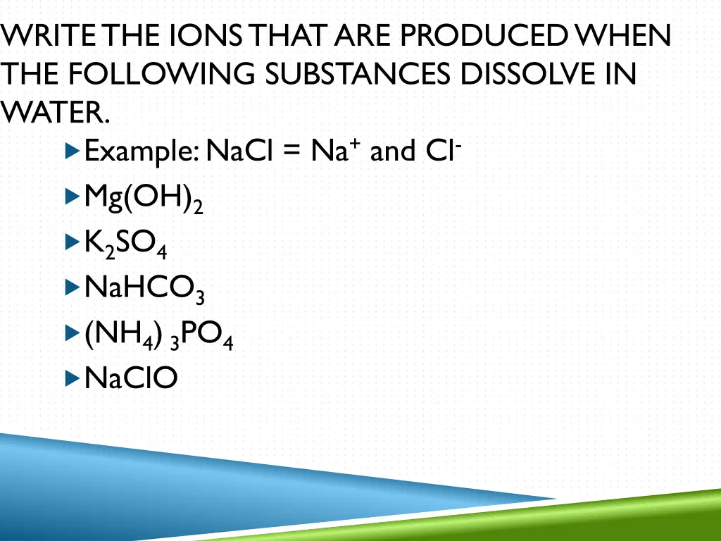 write the ions that are produced when