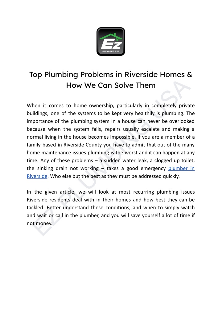 top plumbing problems in riverside homes