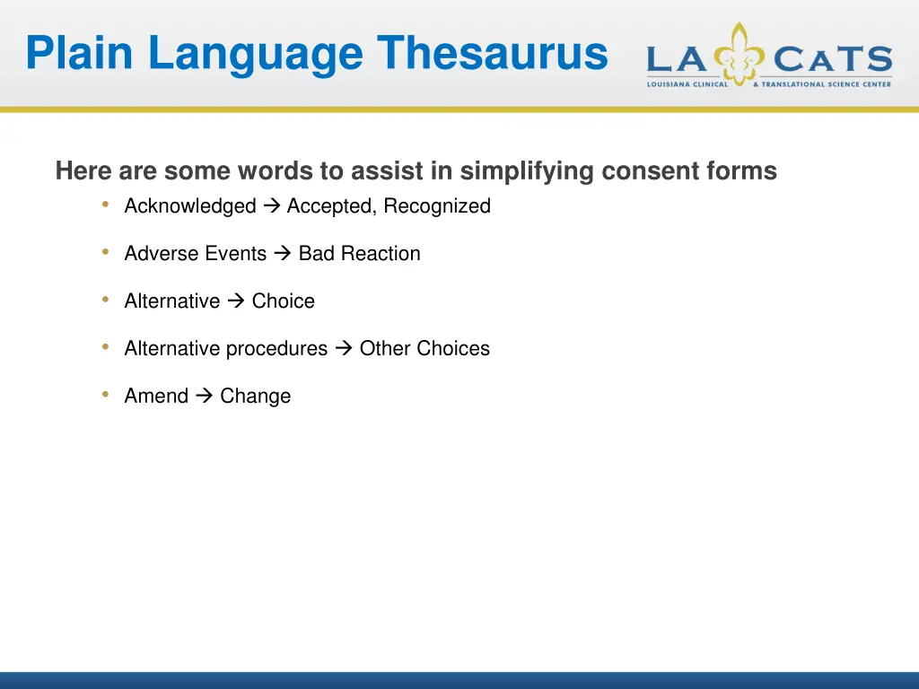 plain language thesaurus