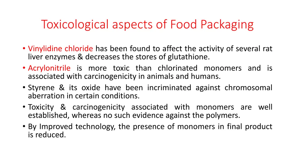 toxicological aspects of food packaging 1