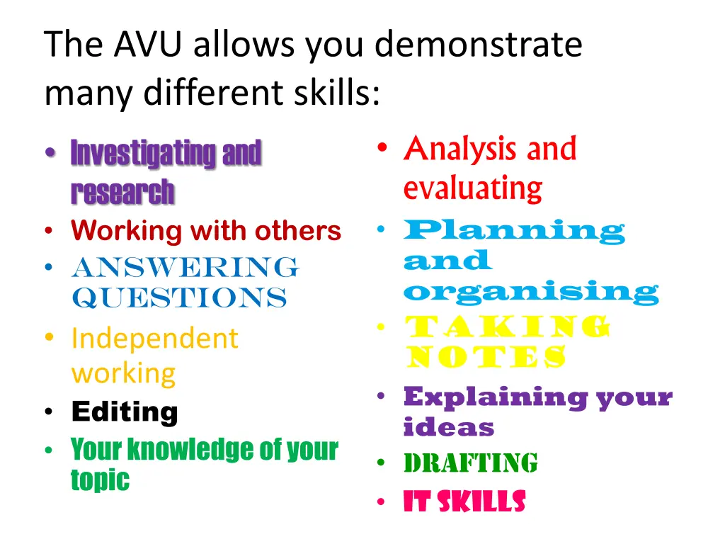 the avu allows you demonstrate many different