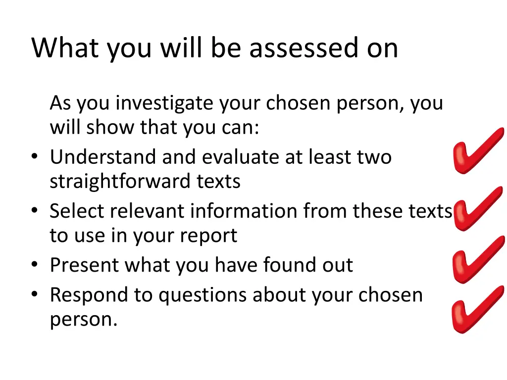 what you will be assessed on