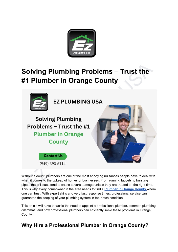 ez plumbing usa one can trust with expert skills