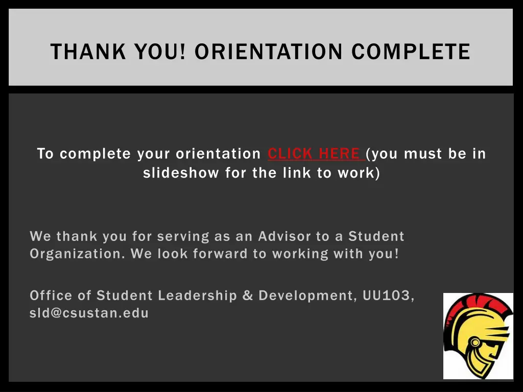 thank you orientation complete