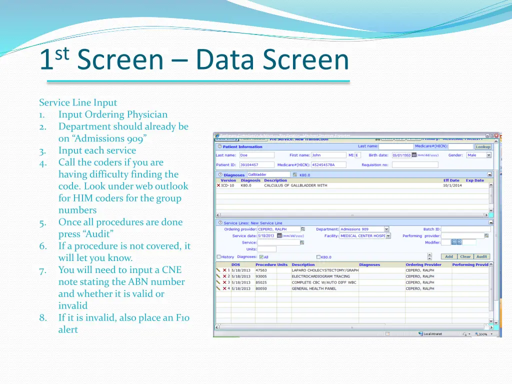 1 st screen data screen 1