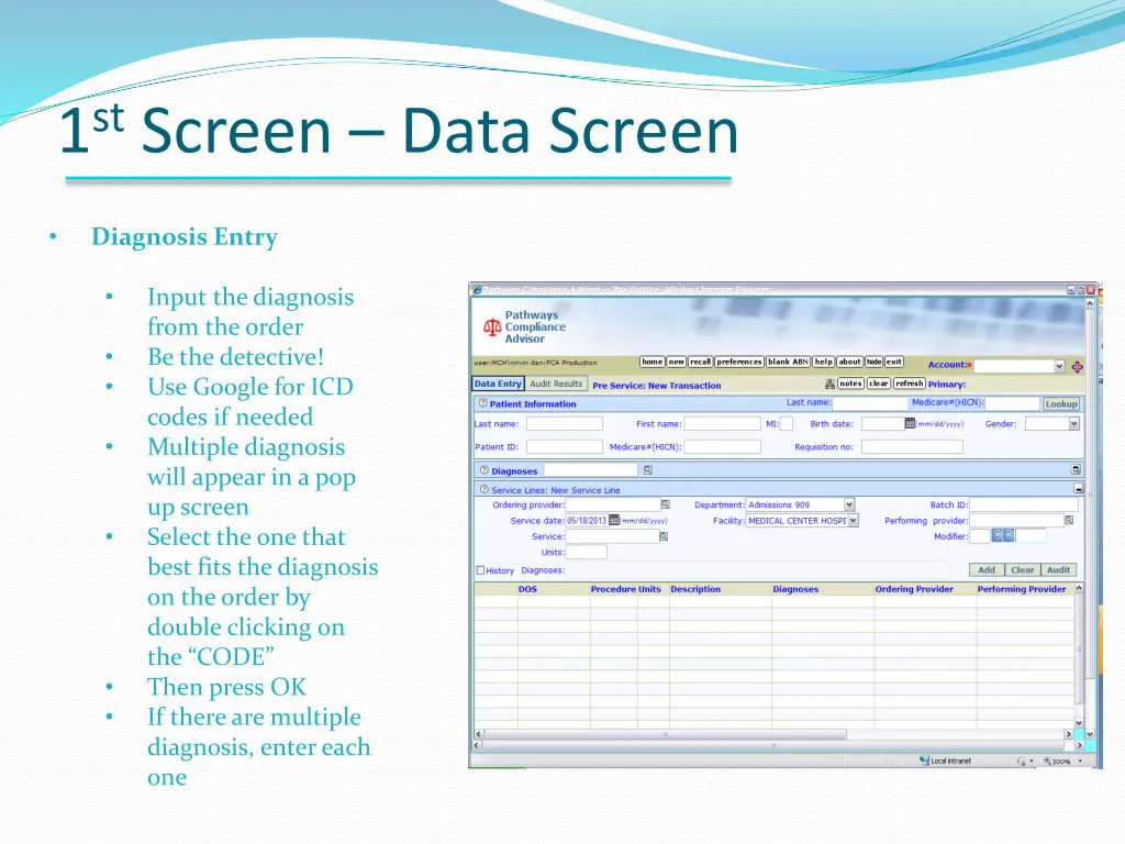 1 st screen data screen