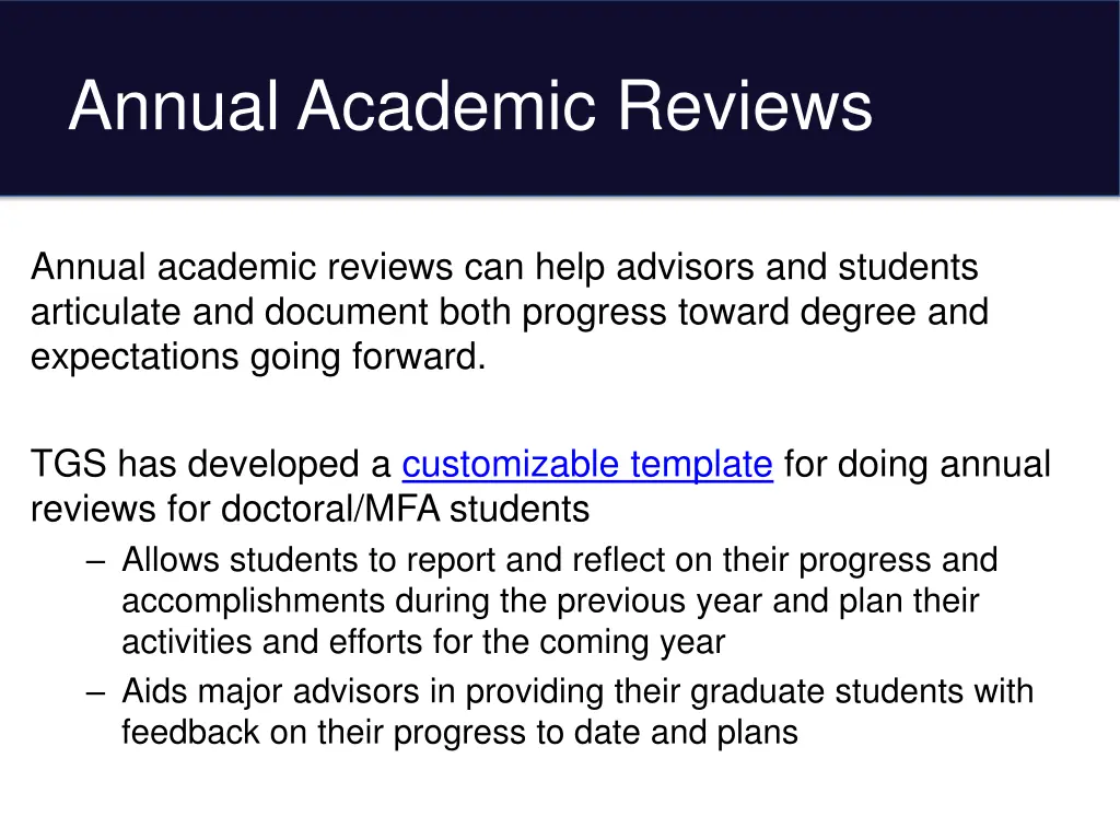 annual academic reviews