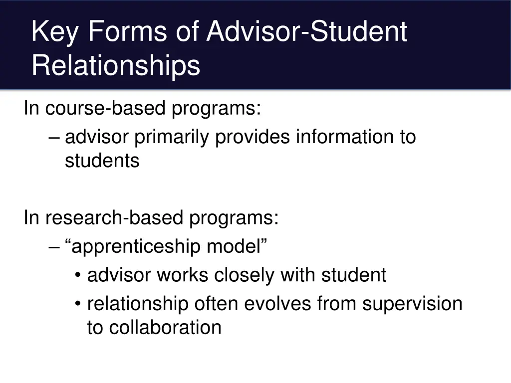 key forms of advisor student relationships