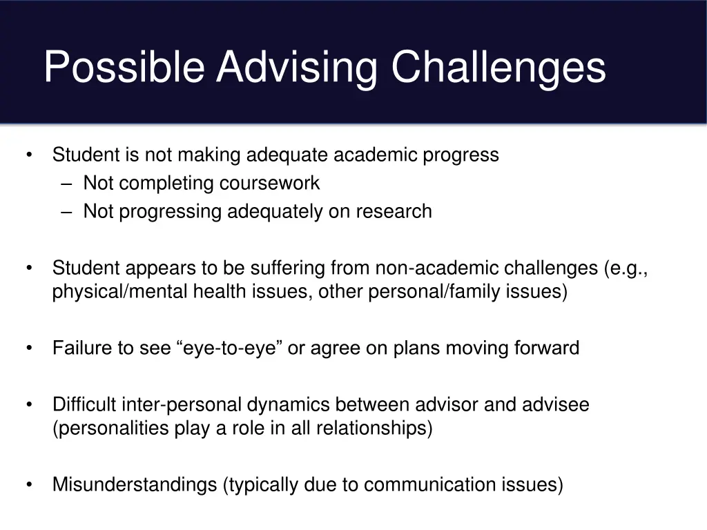 possible advising challenges