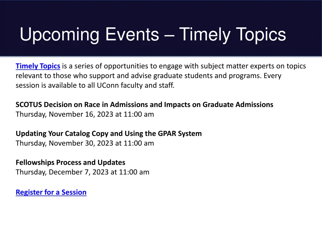 upcoming events timely topics