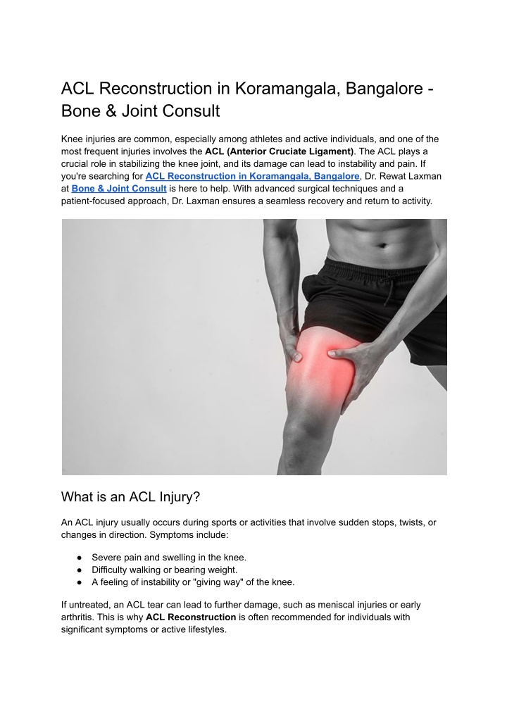 acl reconstruction in koramangala bangalore bone