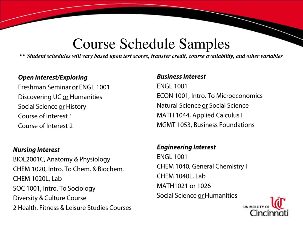 course schedule samples student schedules will