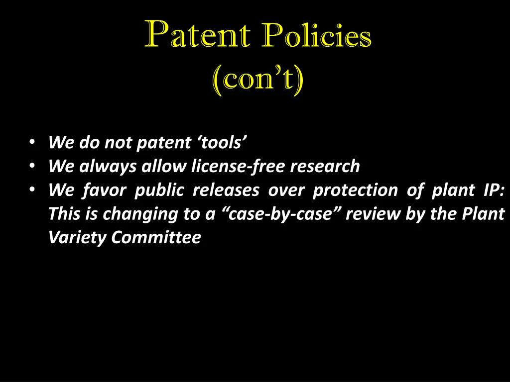 patent policies con t